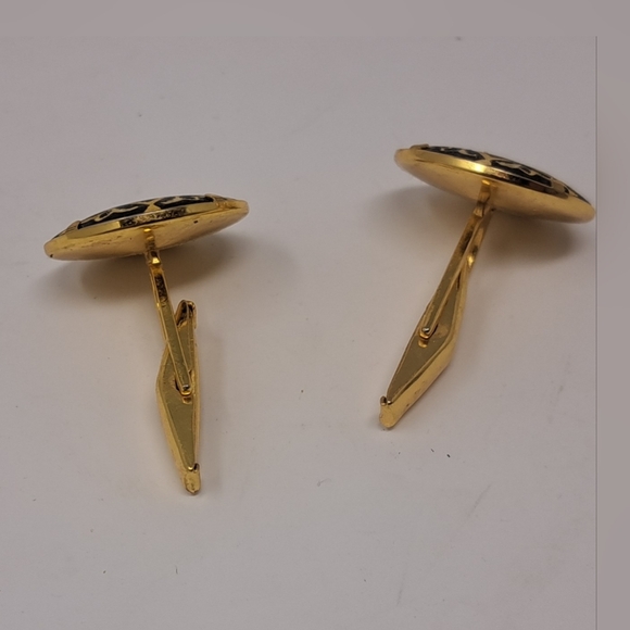 Vintage Men's Cufflinks 24 Karat Fine Gold 70s Spain Star Filigree Black Gold - Picture 10 of 13